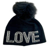 Love And Ski Beanies With Crystals And Fox Pom