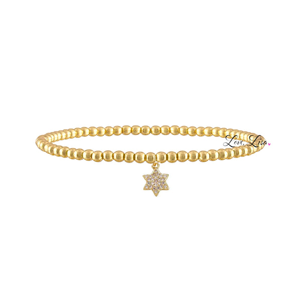 Tiny CZ Pave Star of David Stretch Bead Bracelet