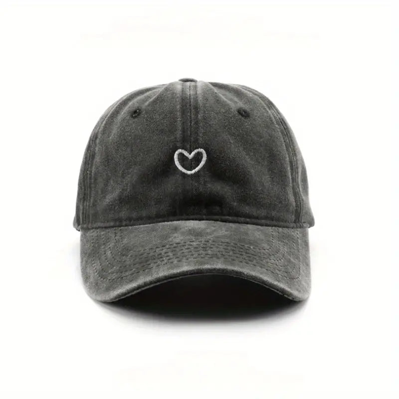 Distressed Hat With Embroidered White Heart