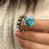 Turquoise And Pearl Three Layer Ring