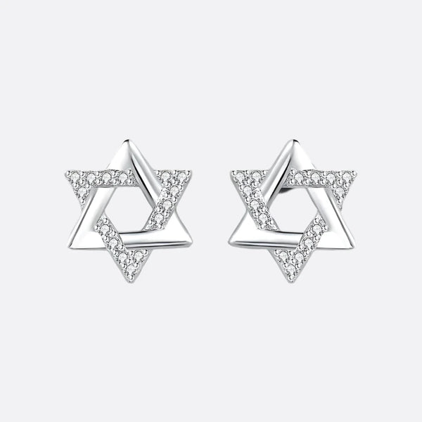 Sterling Silver And Pave Star of David Earrings