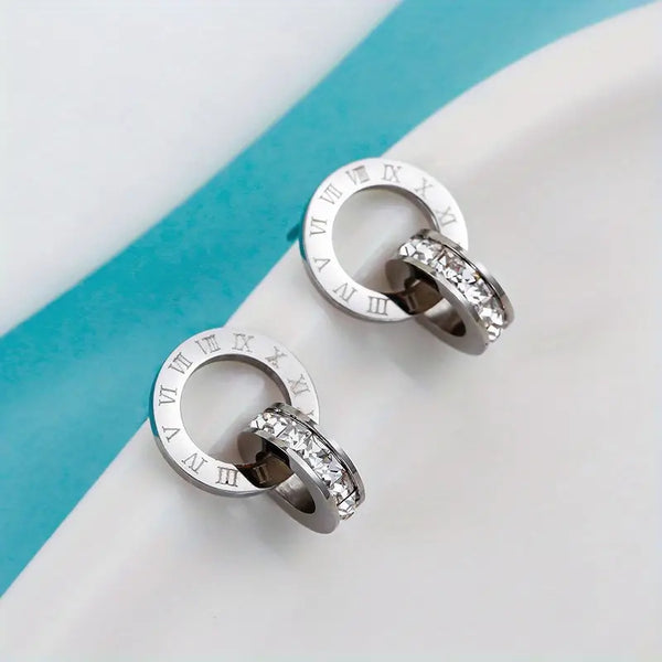 Silver Roman Numeral and CZ Earrings