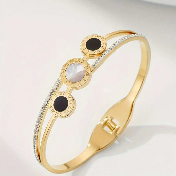 Enamel Disc and CZ Cuff Bracelet