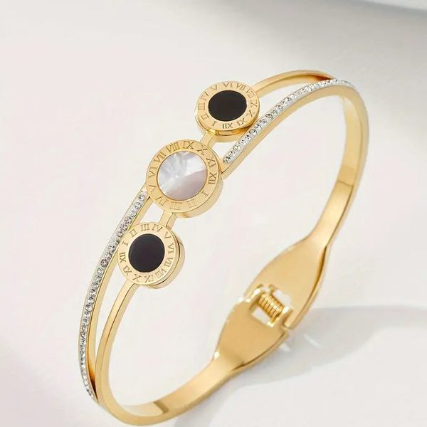 Enamel Disc and CZ Cuff Bracelet