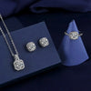 Sterling Silver CZ Earrings, Pendant Necklace And Ring