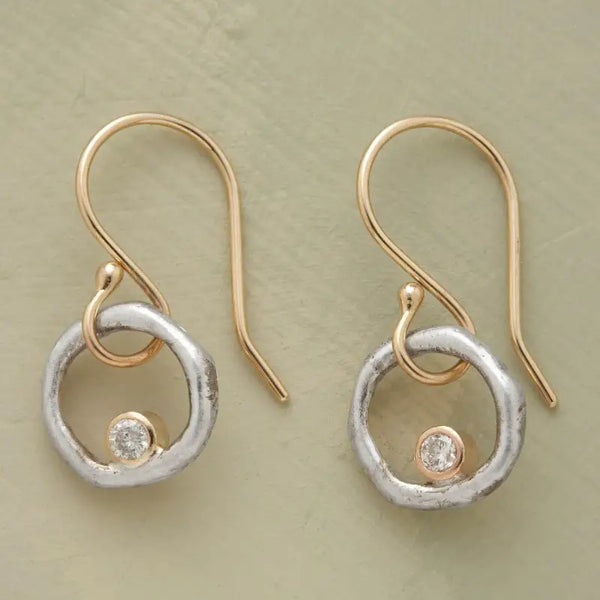 Two tone Crystal Circle Drop Earrings