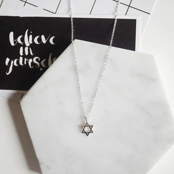 Silver Star of David Charm Necklace