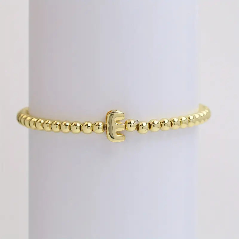 Gold Initial Stretch Bead Bracelet