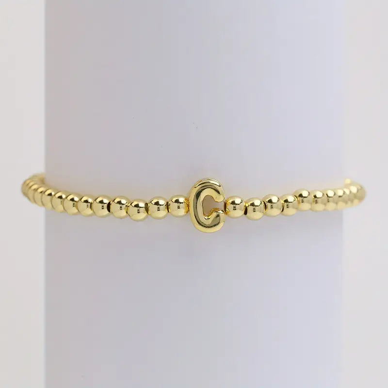 Gold Initial Stretch Bead Bracelet