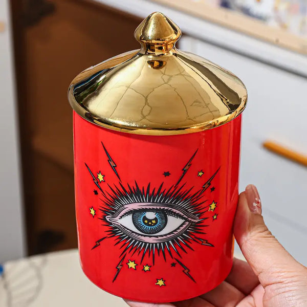 Evil Eye Ceramic Jar with Lid