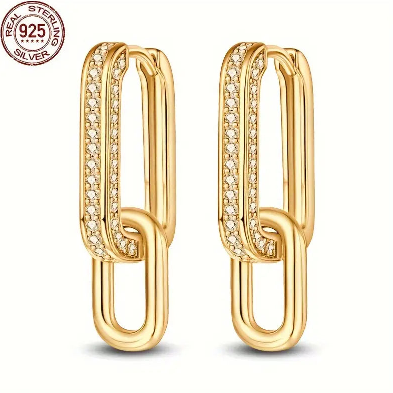 CZ Interlocking Rectangular Huggie Hoop Earrings