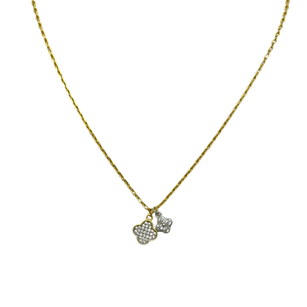 Gold Necklace With Pave Clover Charms