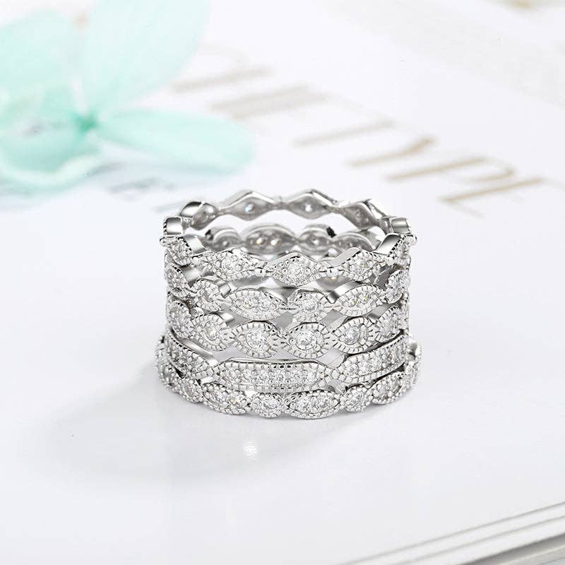 Amy and Annette - Sterling Silver Infinity Band Set With Swarovski Crystals