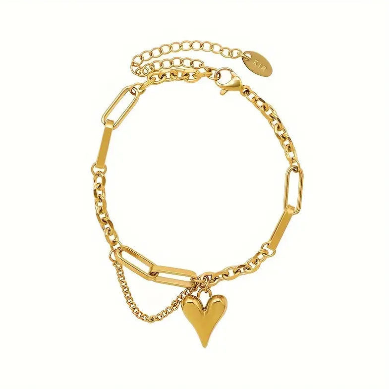 Multi-chain Gold Bracelet With Heart Charm