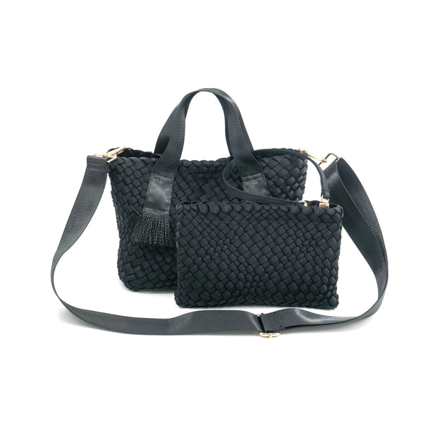 Convertible Woven Crossbody Bag With Clutch