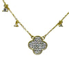 Gold Pave Flower Necklace With Dangling CZs