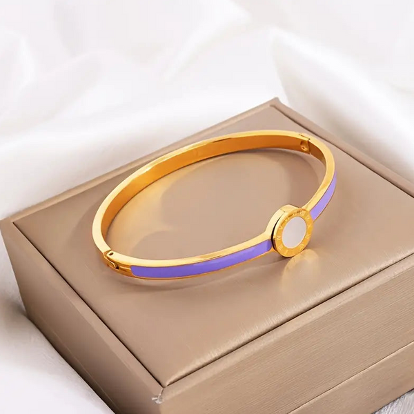 Gold & Enamel Cuff Bracelet with Roman Numeral Disc