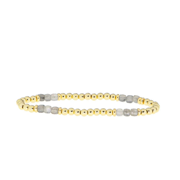 Triple Square Labradorite And Gold Bead Stretch Bracelet