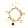 Double Chain Gold Bracelet with Enamel Clock Discs