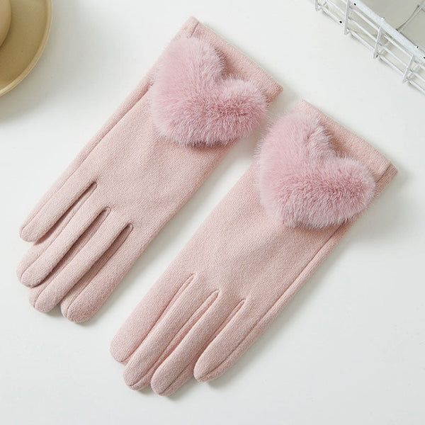 Heart Faux Fur Touch Gloves