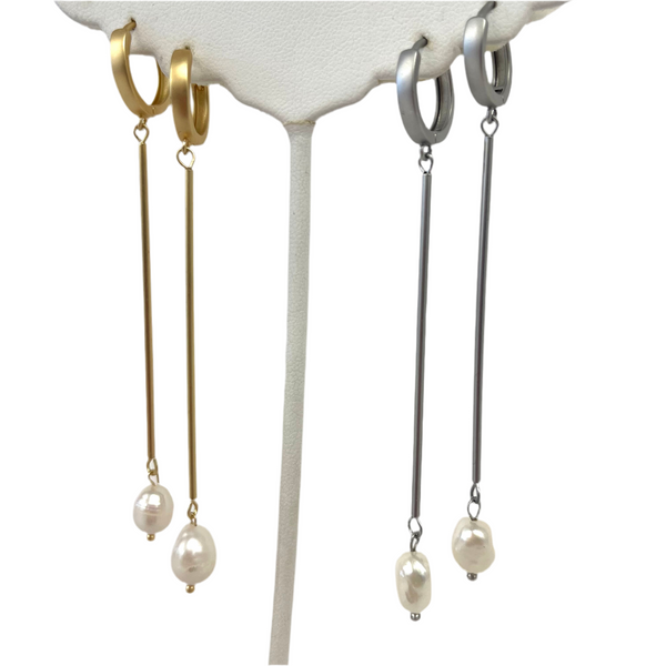 Huggie Drop Earrings With Freshwater Pearl