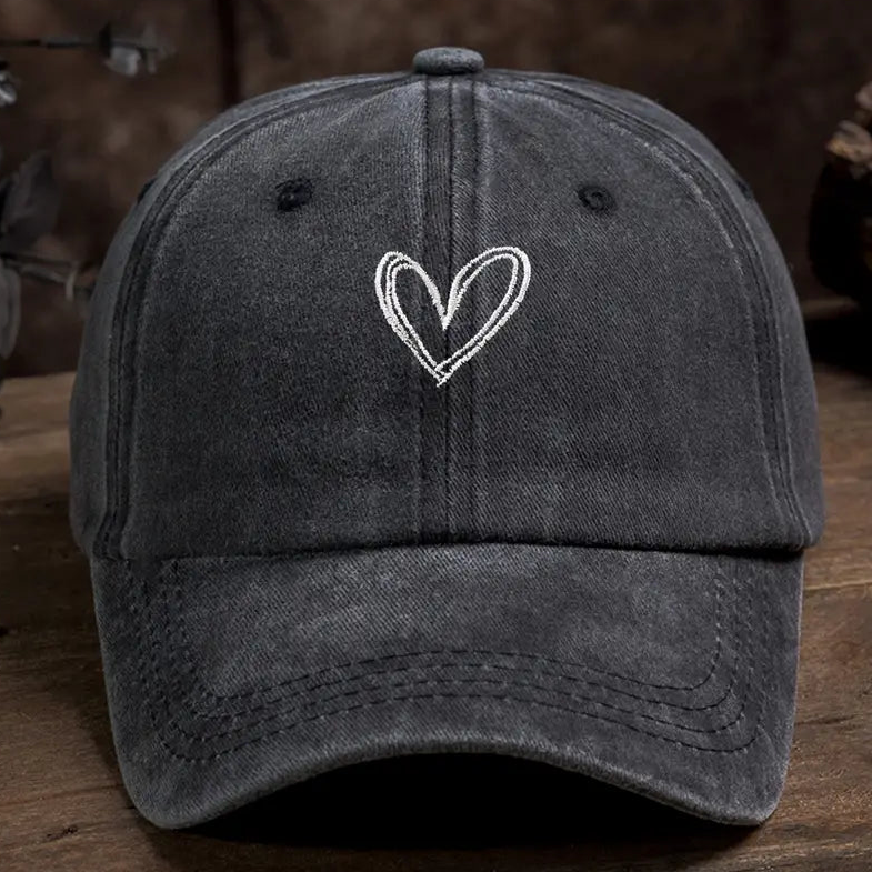 Double Embroidered Heart Baseball Hat