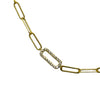 Gold Textured Paperclip Necklace With Pave Rectangles