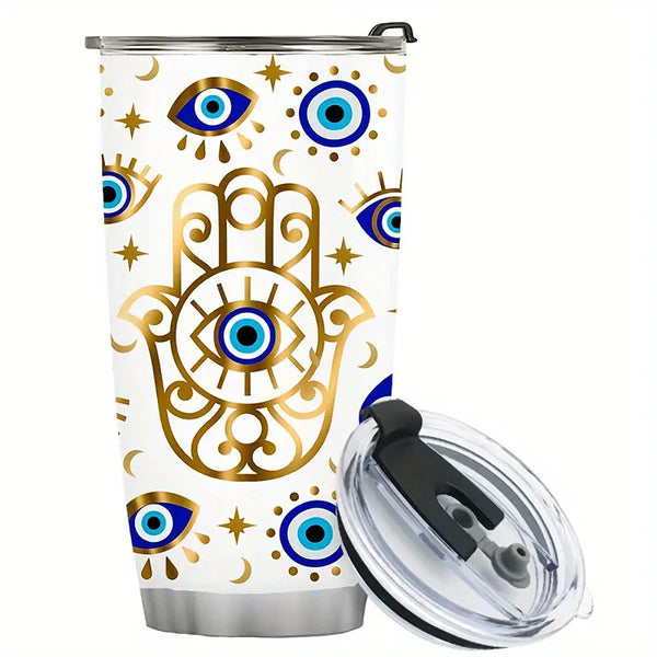 Insulated Hamsa And Evil Eye Travel Tumbler