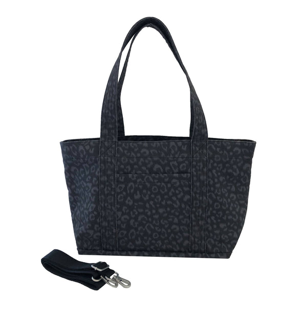 Black Leopard Midi Zipper Crossbody Tote