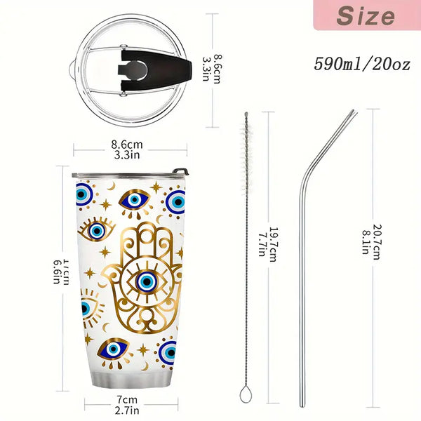 Insulated Hamsa And Evil Eye Travel Tumbler