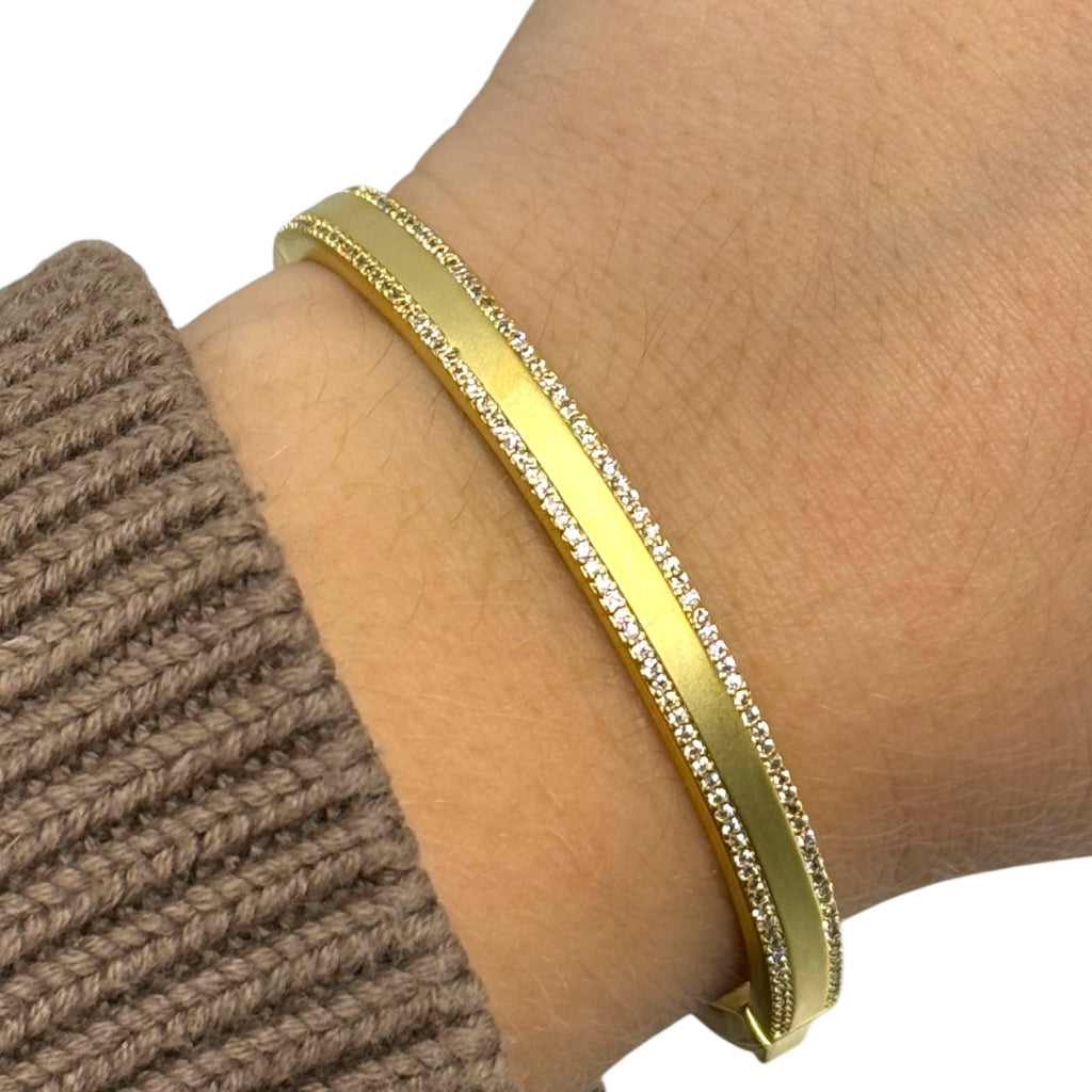 Gold Bangle Bracelet With Pave Trim