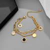 Double Chain Gold Bracelet with Enamel Clock Discs