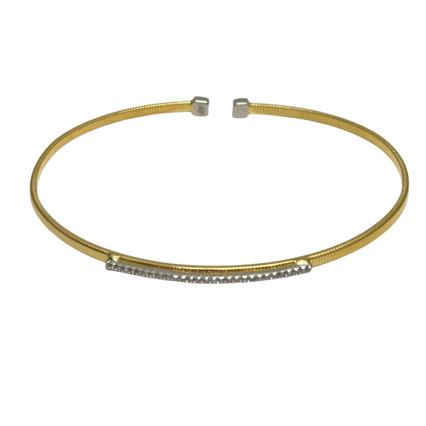 Textured Gold Cuff Bracelet with Pave Front