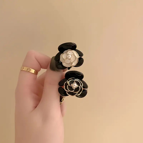 Enamel and Pearl Flower Hair Clips