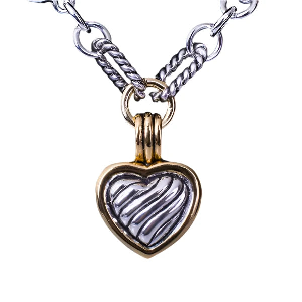 Two-Tone Heart Charm Toggle Necklace