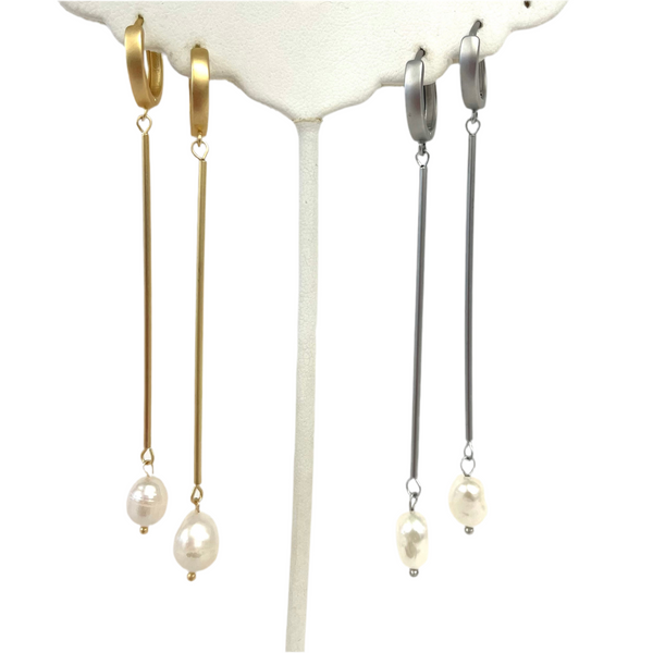 Huggie Drop Earrings With Freshwater Pearl