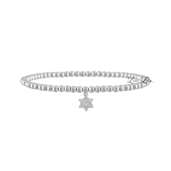 Tiny CZ Pave Star of David Stretch Bead Bracelet