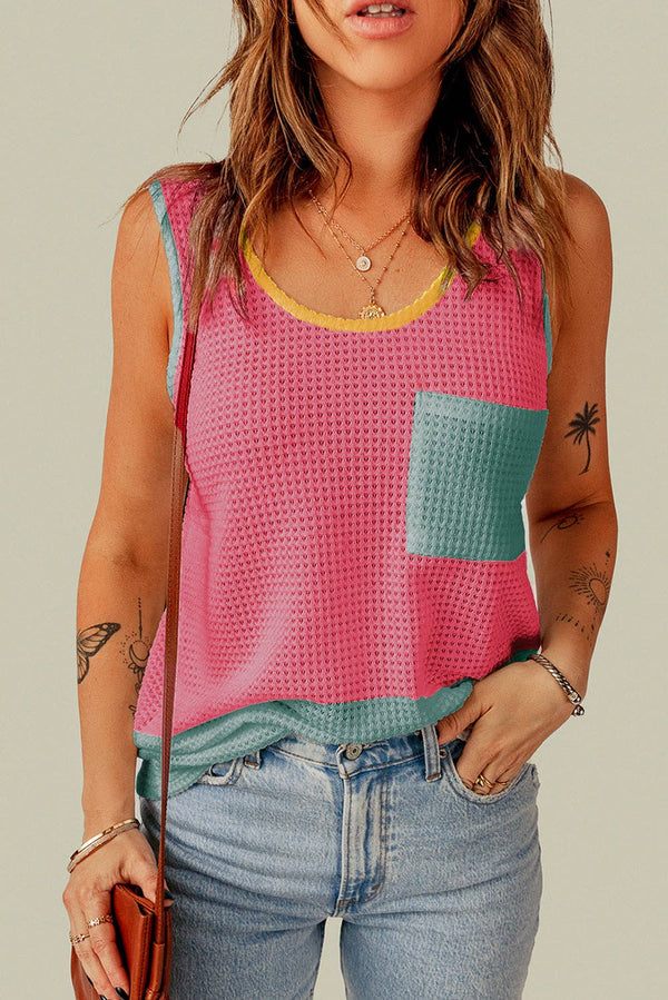 Color Block Patched Pocket Knit Tank Top