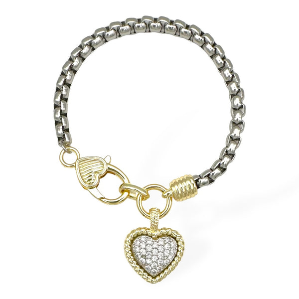 CZ Heart Charm Box Chain Bracelet