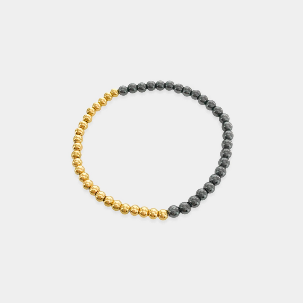 Gold and Hematite Beaded Stretch Bracelet