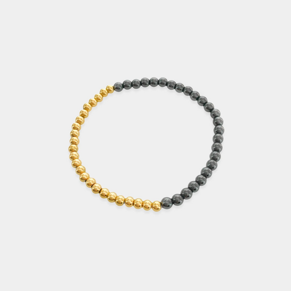 Gold and Hematite Beaded Stretch Bracelet