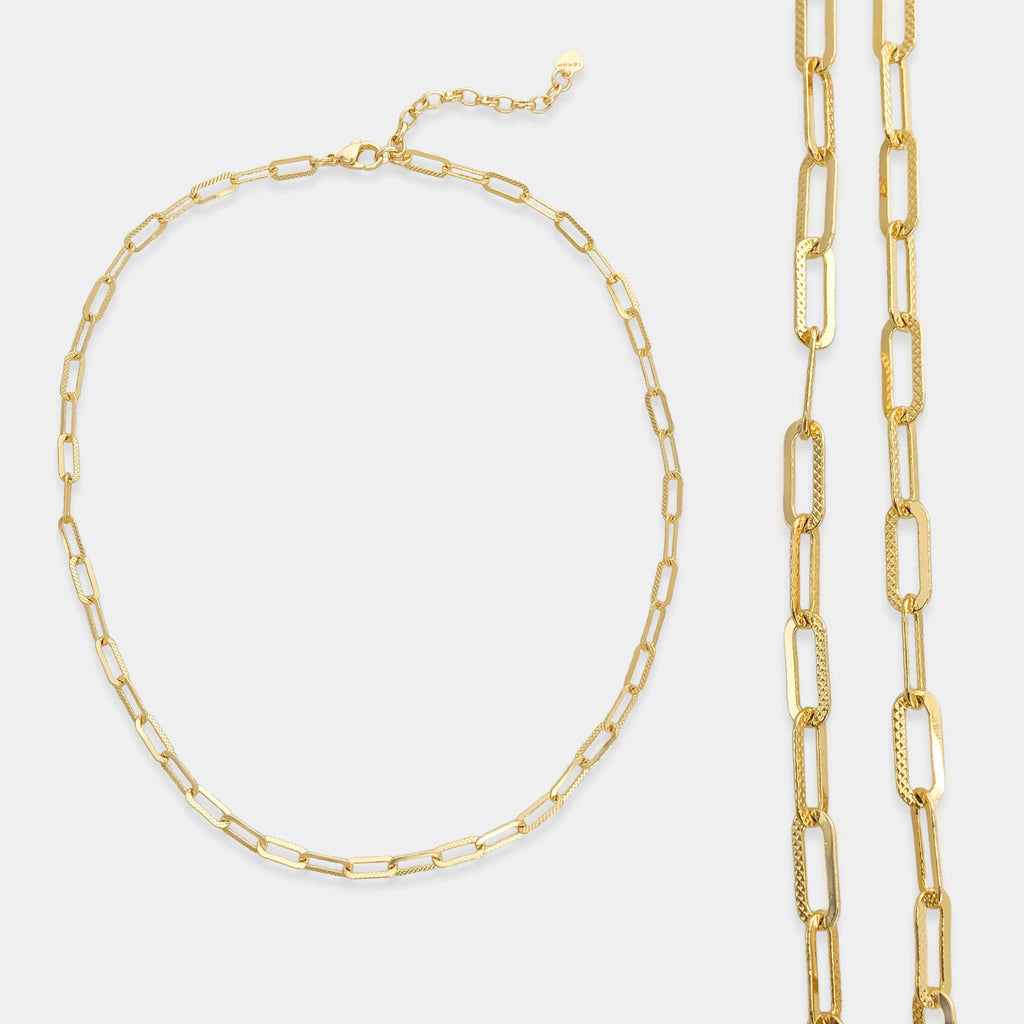 Textured Gold Paperclip Chain Necklace