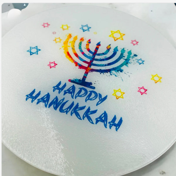 Round Happy Hanukkah Cutting Board Charcuterie Board