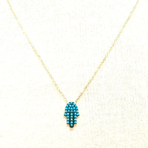 Blue Turquoise Hamsa Gold Necklace