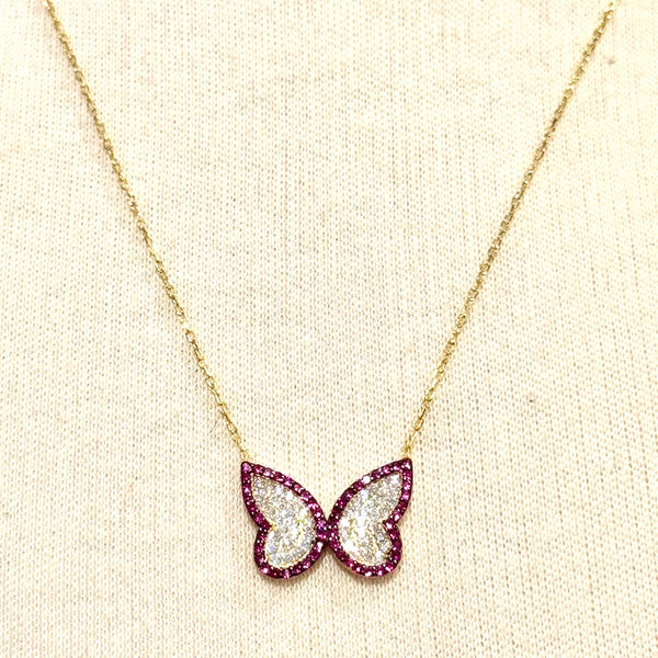 Clear And Pink CZ Butterfly Necklace