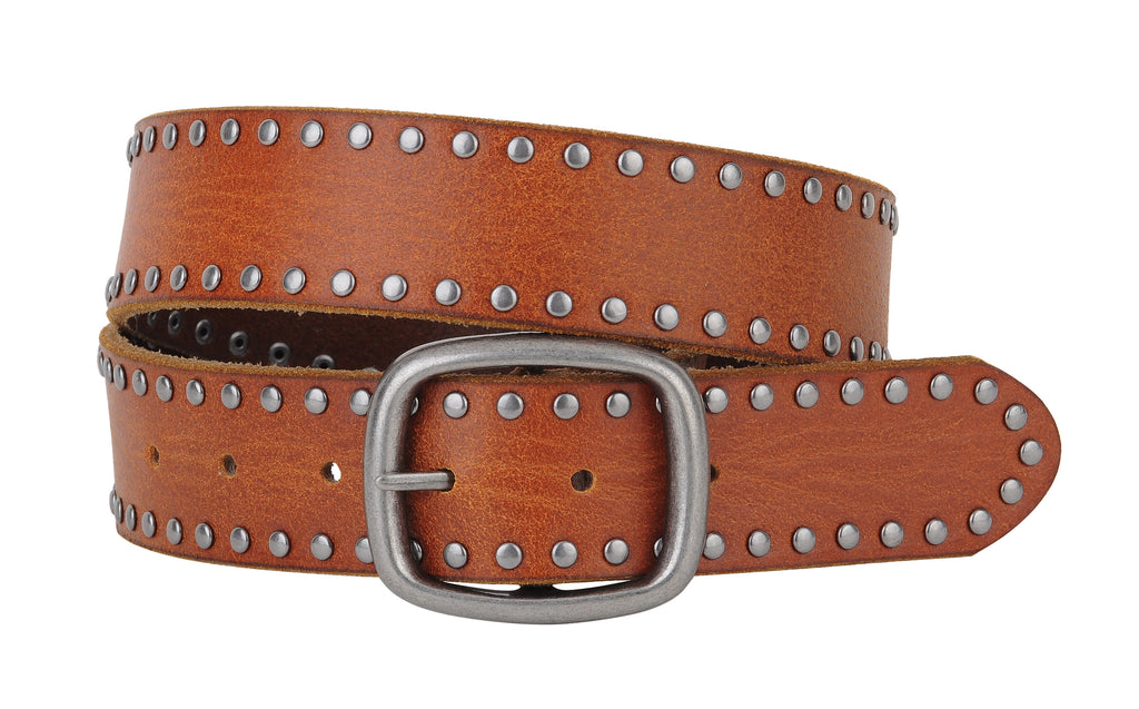 Leather Studded Belt With Oxidized Silver Buckle