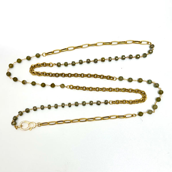 Long Pyrite & Labradorite Gold Necklace