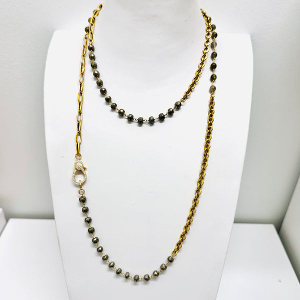 Long Pyrite & Labradorite Gold Necklace