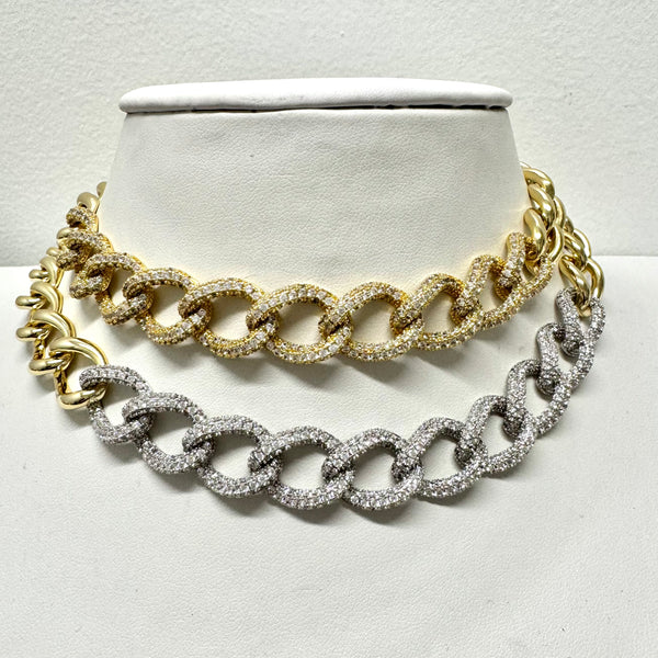 Thick Center Pave Chain Link Necklace