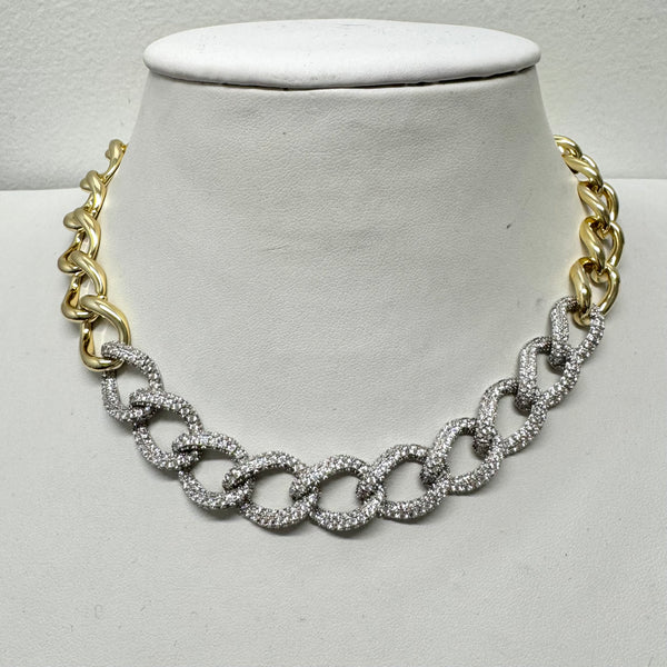 Thick Center Pave Chain Link Necklace